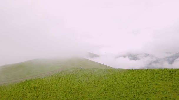 Mountains Clouds Spread Ground View Height Drone Clouds Mountain Village — Stockvideo