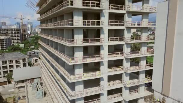 Close Construction Site Building Shooting Drone Flies Only Building Construction — Video