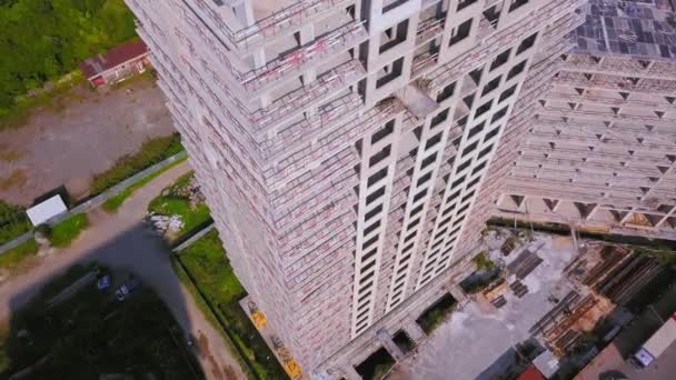 Close Construction Site Building Shooting Drone Flies Only Building Construction — Video