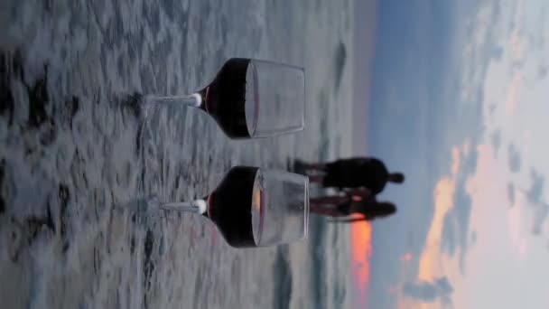 Woman Man Enters Ocean Sea Knee Deep Backdrop Beautiful Sunset — Stock video