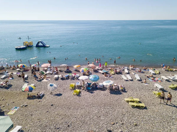 Batumi Georgia Jule 2022 Drone View Pebble Beach Full Beach — Fotografia de Stock