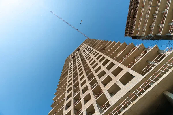 Multi Storey Building Construction Construction Crane Sky Sunny Day Bottom — Φωτογραφία Αρχείου