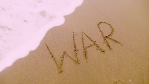 Firman Perang Ditulis Pasir Pantai Dihapuskan Dari Air Kata Kata — Stok Video