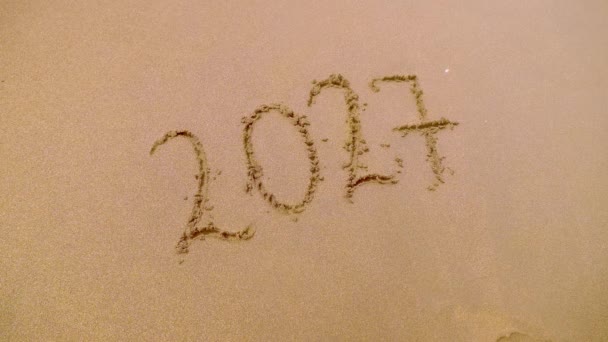 Фігури 2027 Року Золотому Піску Пляжу Концепція Новорічної Ночі Вид — стокове відео