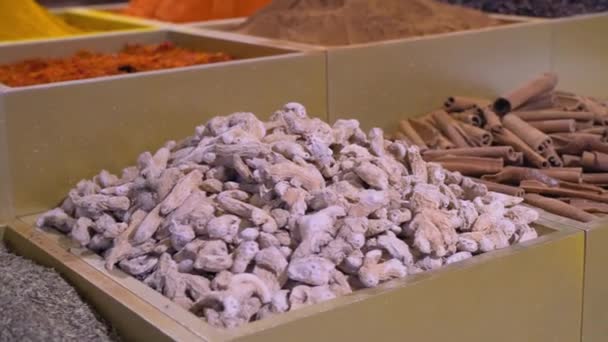 Stort Antal Olika Kryddor Turkiet Basaren Kryddor Och Turkiska Kryddor — Stockvideo
