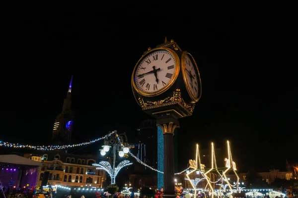 Relógio Praça Europa Batumi Noite Véspera Ano Novo Geórgia — Fotografia de Stock