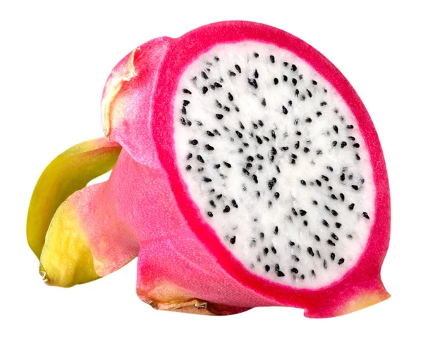 Isolerad Drakfrukt Skiva Vita Flätade Pitahaya Frukt Isolerad Vit Bakgrund — Stockfoto