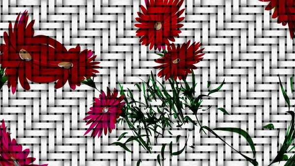 Botanical Grid Art Aster Digital Rendering — Stock Photo, Image
