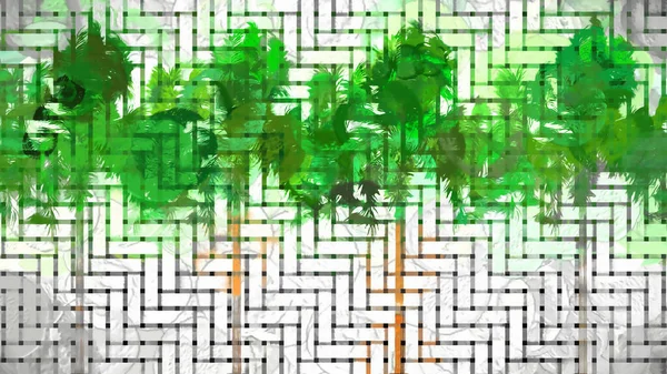 Botanical Grid Art Trees Digital Rendering — Stock Photo, Image