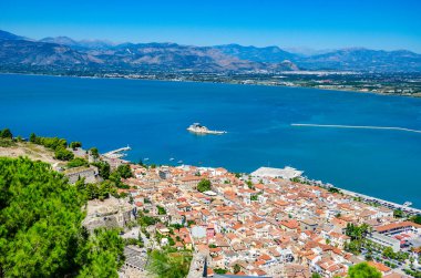 Aerial panoramic view of Nauplio city from Venetian fortress of Palamidi fortress, Argolida, Peloponnese, Greece clipart