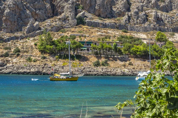 Beautiful Scenery Coastal Village Gerolimenas Old Harbor Small Picturesque Fishing — Stock Photo, Image