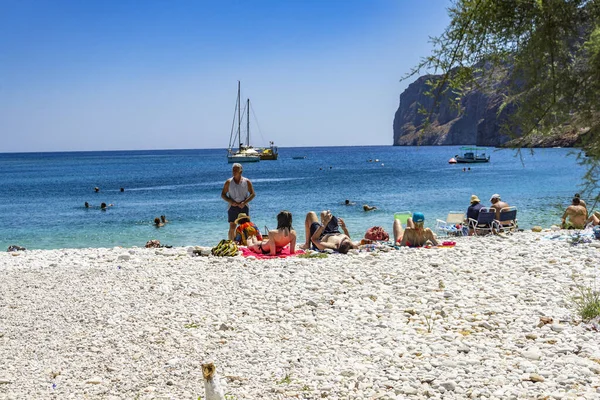 Gerolimenas kıyı köyünde eski limanda yüzen turistler ve ziyaretçiler. Mani yarımadasında, Laconia 'da, Yunanistan' da, Avrupa 'da küçük pitoresk bir balıkçı köyüdür.