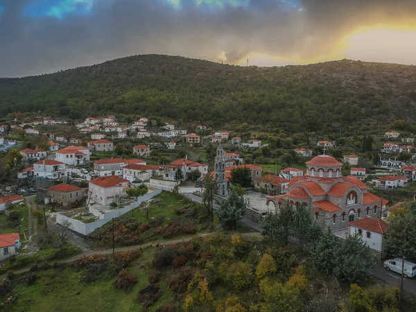 Aerial Panoramic View Picturesque Mountainous Village Kremasti Laconia Winter Village — Stock Photo, Image