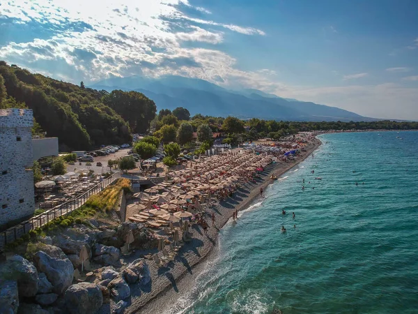 Luftaufnahme Über Den Berühmten Strand Von Panteleimonas Pieria Griechenland — Stockfoto