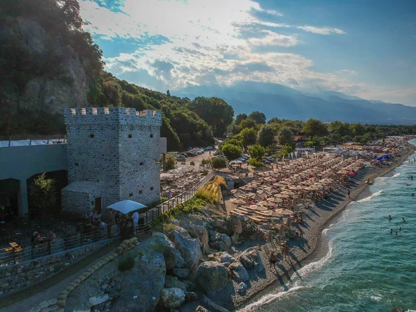 Luftaufnahme Über Den Berühmten Strand Von Panteleimonas Pieria Griechenland — Stockfoto