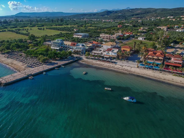 在贾洛瓦纳瓦里诺湾附近的Divari海滩上俯瞰全景 它是欧洲地中海沿岸最好的海滩之一 从高处看Voidokilia附近美丽的泻湖 希腊Messinia — 图库照片