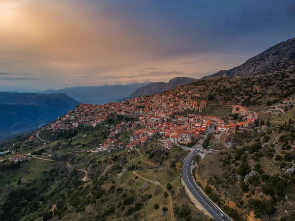 Vista Aérea Del Pintoresco Pueblo Arachova Boeotia Grecia —  Fotos de Stock