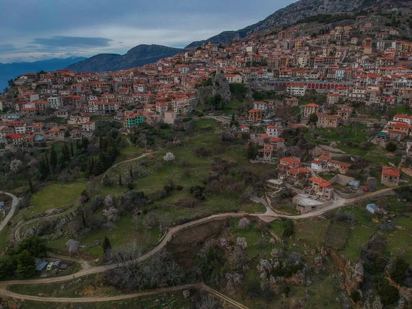 Vista Aérea Del Pintoresco Pueblo Arachova Boeotia Grecia —  Fotos de Stock