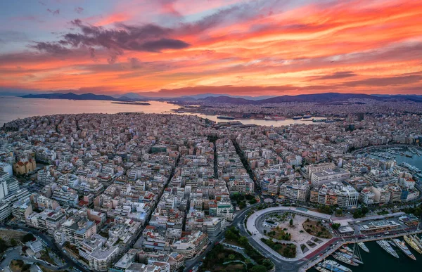 Luftpanoramablick Über Marina Zeas Peiraeus Griechenland Bei Sonnenuntergang — Stockfoto