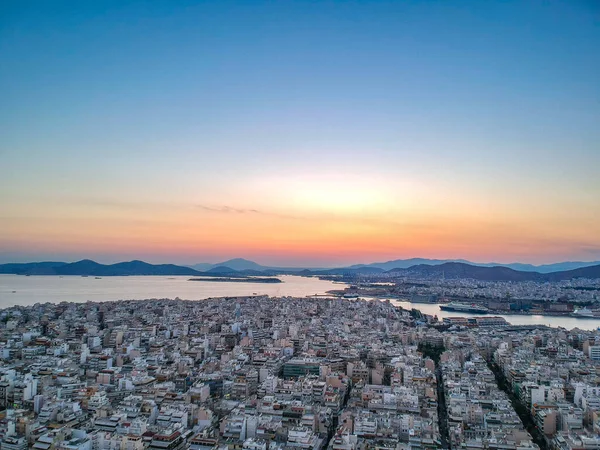 Luftpanorama Über Marina Zeas Peiraeus Stadt Griechenland Bei Sonnenuntergang — Stockfoto