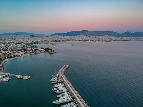 Gün Batımında Ünlü Marina Zeas Peiraeus Üzerinde Hava Manzarası Marina — Stok fotoğraf