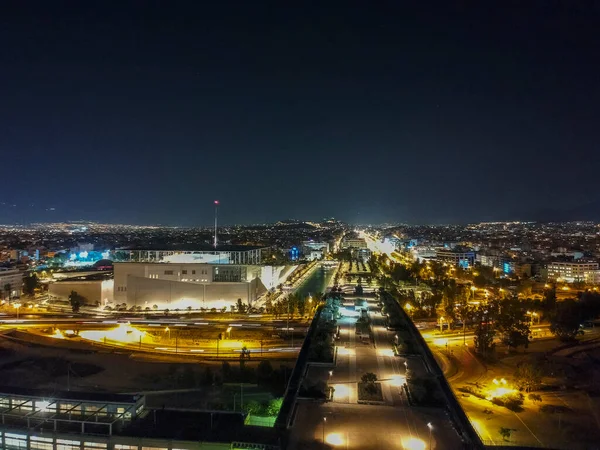 Widok Powietrza Południowe Ateny Nocy Centered Foundation Stavros Niarchos Snfcc — Zdjęcie stockowe