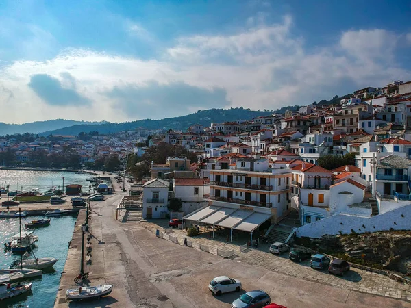 Gyönyörű Kilátás Nyílik Híres Skopelos Város Ismert Chora Skopelos Sziget — Stock Fotó