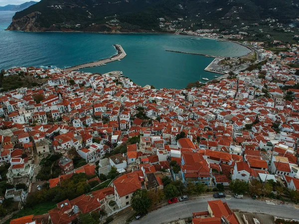 Vacker Flygutsikt Över Den Berömda Skopelos Stad Även Känd Som — Stockfoto