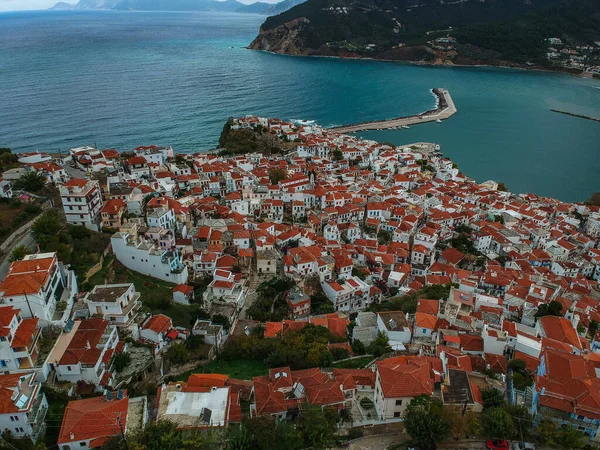 Vacker Flygutsikt Över Den Berömda Skopelos Stad Även Känd Som — Stockfoto