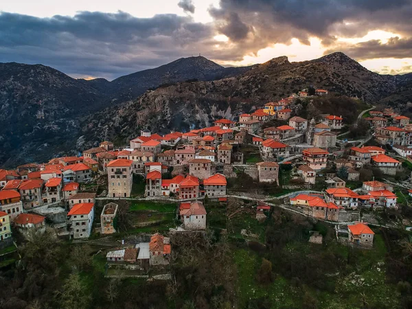 Luftaufnahme Des Schönen Historischen Dorfes Dimitsana Winter Arkadien Peloponnes Griechenland — Stockfoto