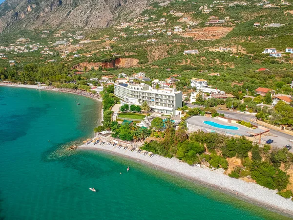 Vista Aérea Playa Almyros Con Lujosos Hoteles Resorts Kato Verga — Foto de Stock