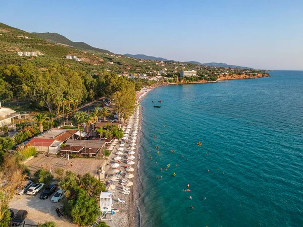 Tourists Enjoy Summer Vacations Swimming Almyros Beach Kato Verga Seaside — Foto de Stock