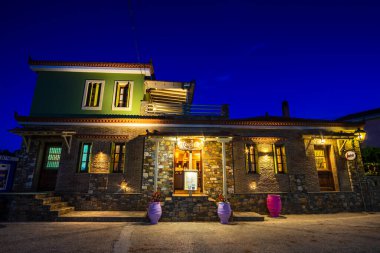 Beautiful decorated restaurants and cafeterias in Chora, old village, Alonissos island, Greece.