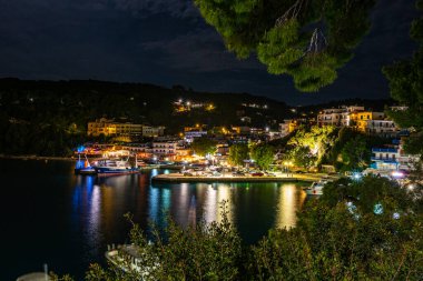 Night view of the beautiful seaside town of Patitiri, in Alonissos island, Greece, Europe