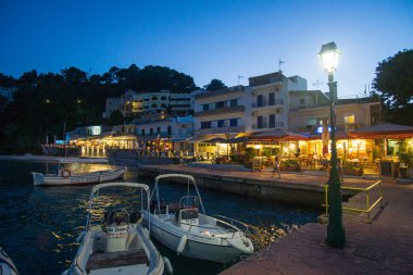 Night view of the beautiful seaside town of Patitiri, in Alonissos island, Greece, Europe