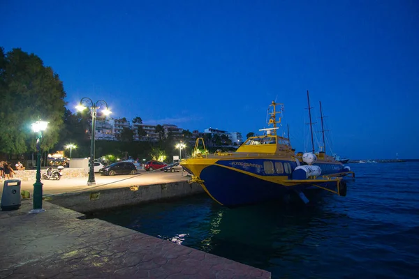 Night View Beautiful Seaside Town Patitiri Alonissos Island Greece Europe — ストック写真
