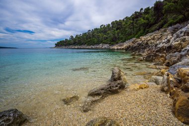Scenic view at the rocky beach Leftos Gialos in Alonissos island, Sporades, Greece, Europe