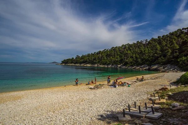 Живописный Вид Скалистый Пляж Leftos Gialos Острове Alonissos Sporades Греция — стоковое фото