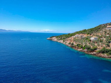 Aerial view over Megali Ammos or large sand beach in western Alonissos island, Greece, Europe