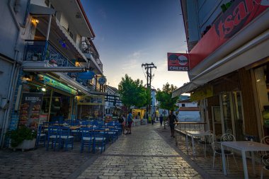 Urban view of the beautiful city center of Chora town in Skiathos island, Sporades, Greece