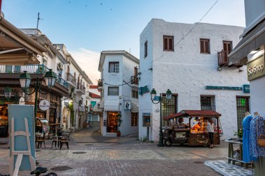 Urban view of the beautiful city center of Chora town in Skiathos island, Sporades, Greece