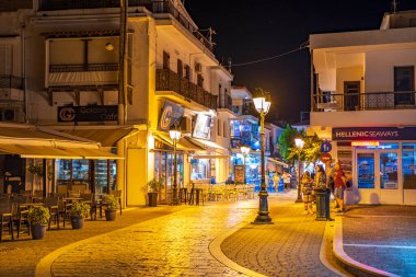 Night urban view by the port of Skiathos island, Sporades, Greece