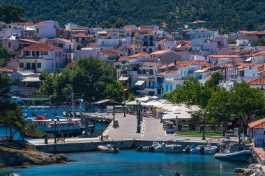 Beautiful seascape scenery arriving at Skiathos island Sporades, Greece.