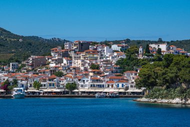 Beautiful seascape scenery arriving at Skiathos island Sporades, Greece.
