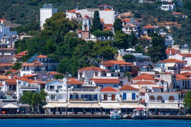Beautiful seascape scenery arriving at Skiathos island Sporades, Greece.