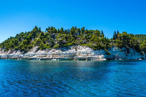 Vista Incrível Praia Spartines Durante Barco Ilha Alonissos Sporades Grécia — Fotografia de Stock
