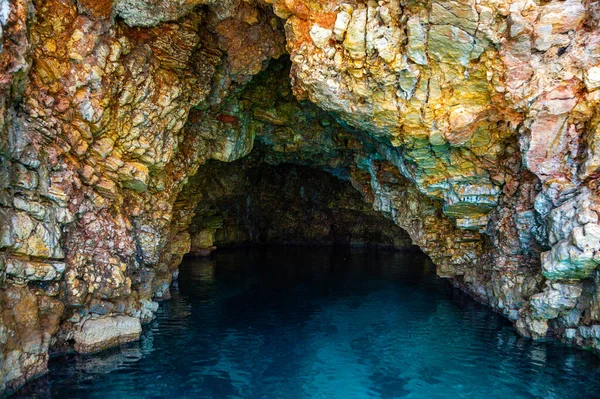 Famous Caves Votsi Beach Area Eastern Alonissos Seen Boating Alonissos — Fotografia de Stock