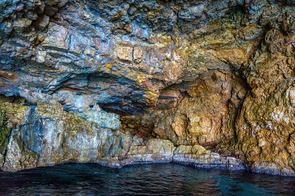 Cavernas Famosas Área Praia Votsi Leste Alonissos Como Visto Durante — Fotografia de Stock