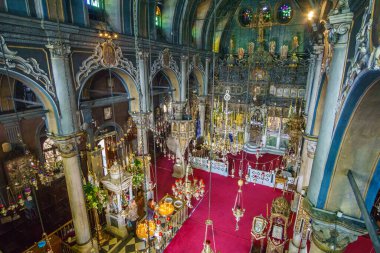 Interior view of Panagia Megalochari church or Virgin Mary in Tinos island. It is the patron saint of Tinos and considered as the saint protector of Greece, Europe