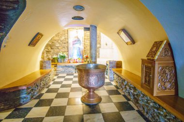 Interior view of Panagia Megalochari church or Virgin Mary in Tinos island. It is the patron saint of Tinos and considered as the saint protector of Greece, Europe